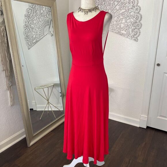 Lulus Vintage 2000's Made in USA Red Sexy Vampy Open Low Back Midi Dress M - Picture 2 of 8